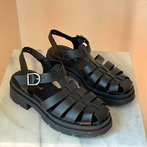 Free People Delaney Fisherman Platform Black Women's Sandal 38.5 US 8